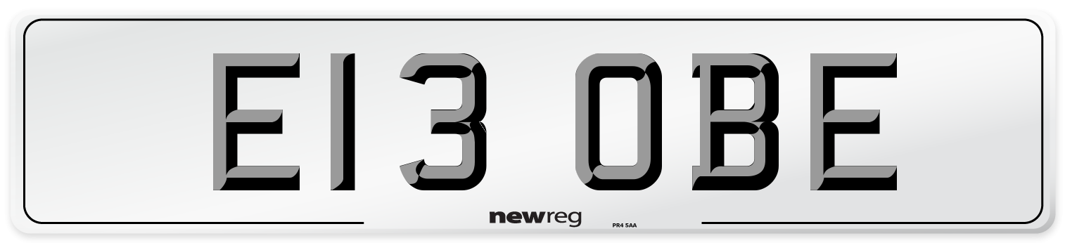 E13 OBE Number Plate from New Reg